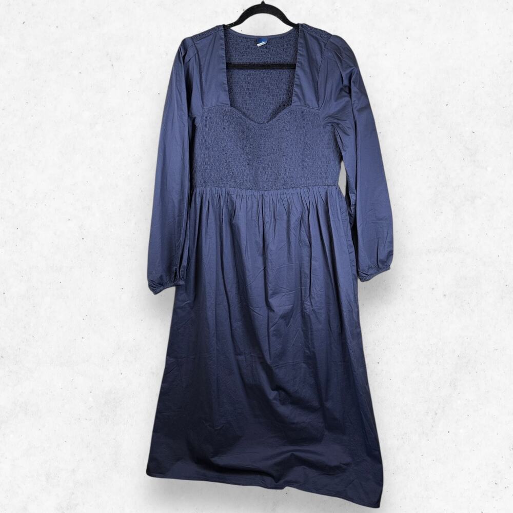 Old Navy Elegant Long Midi Dress in Navy Long Sleeve Women's Size L 100% Cotton